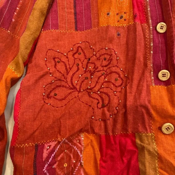 Alfred Dunner Patchwork Embroidered Beaded Vintage Linen Jacket 12 Shacket - Picture 3 of 6